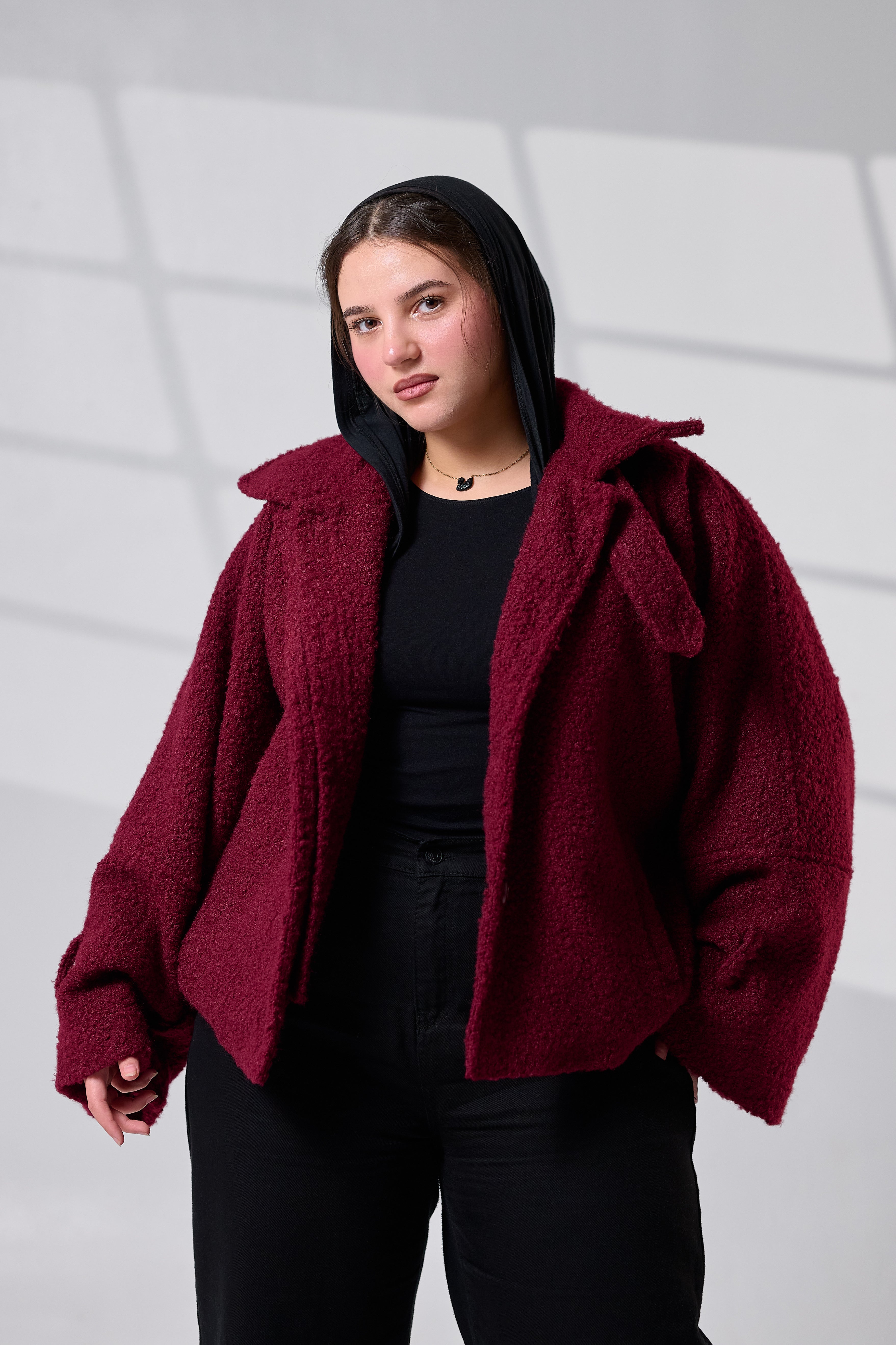 Burgundy Crop Wool Jacket