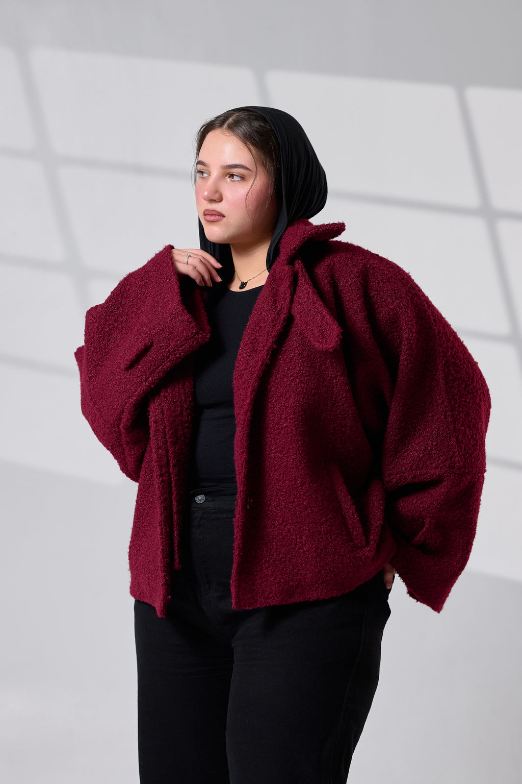 Burgundy Crop Wool Jacket