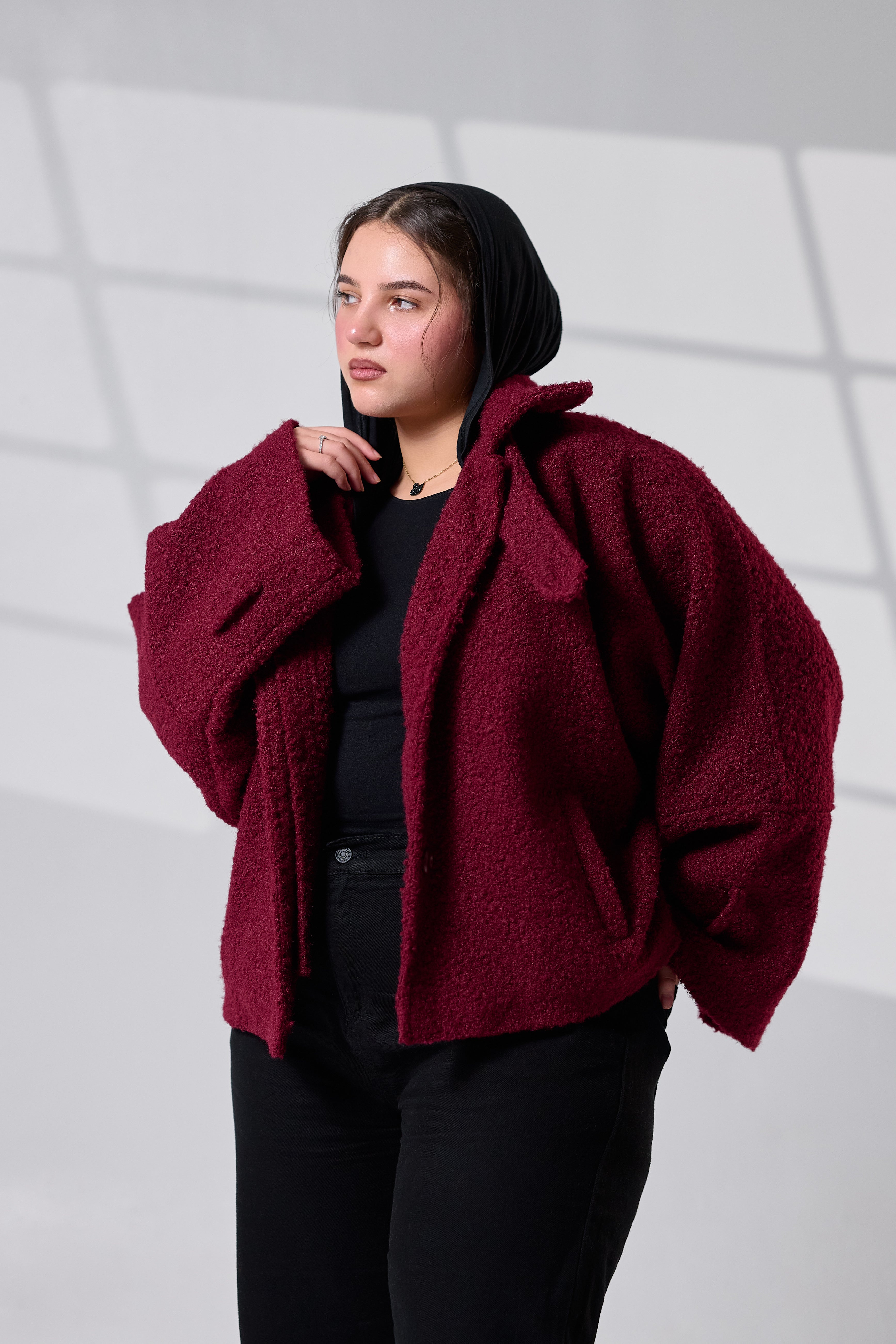 Burgundy Crop Wool Jacket
