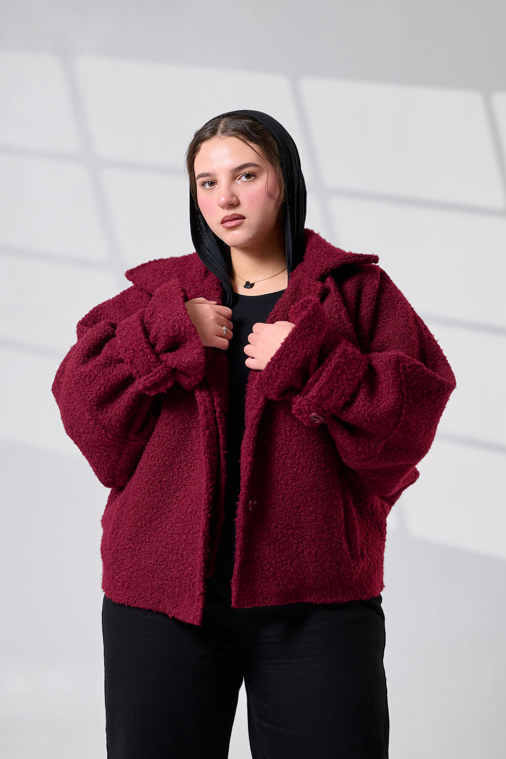Burgundy Crop Wool Jacket