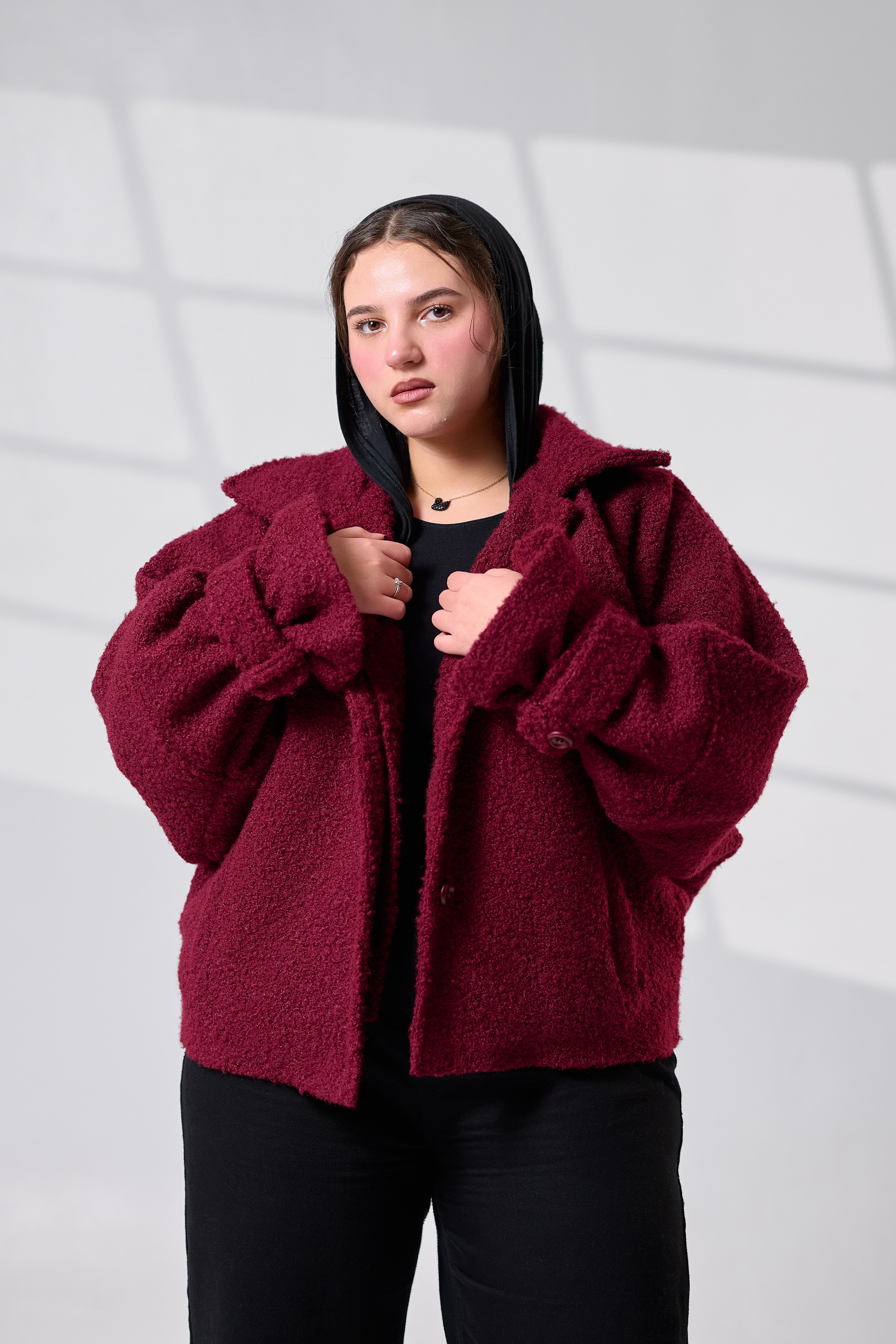 Burgundy Crop Wool Jacket