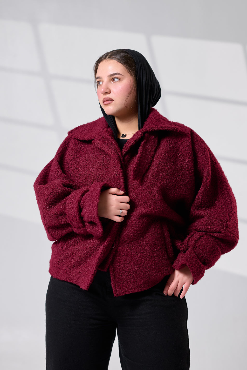 Burgundy Crop Wool Jacket