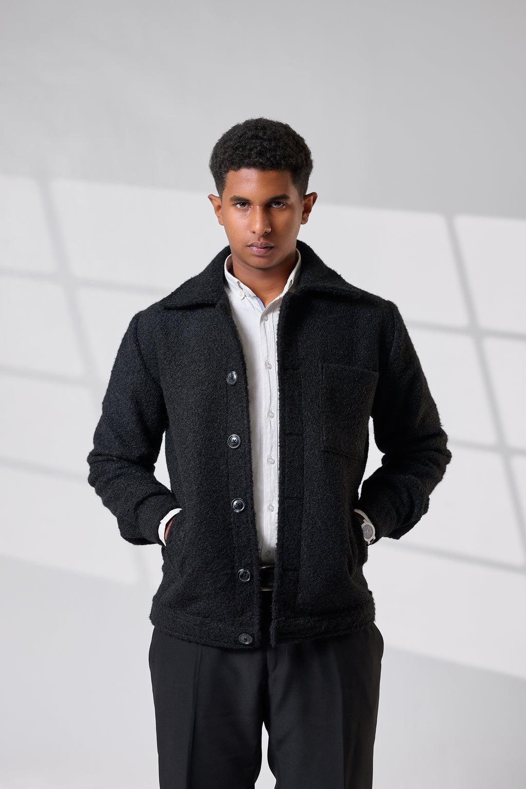 Black Crop Wool Jacket