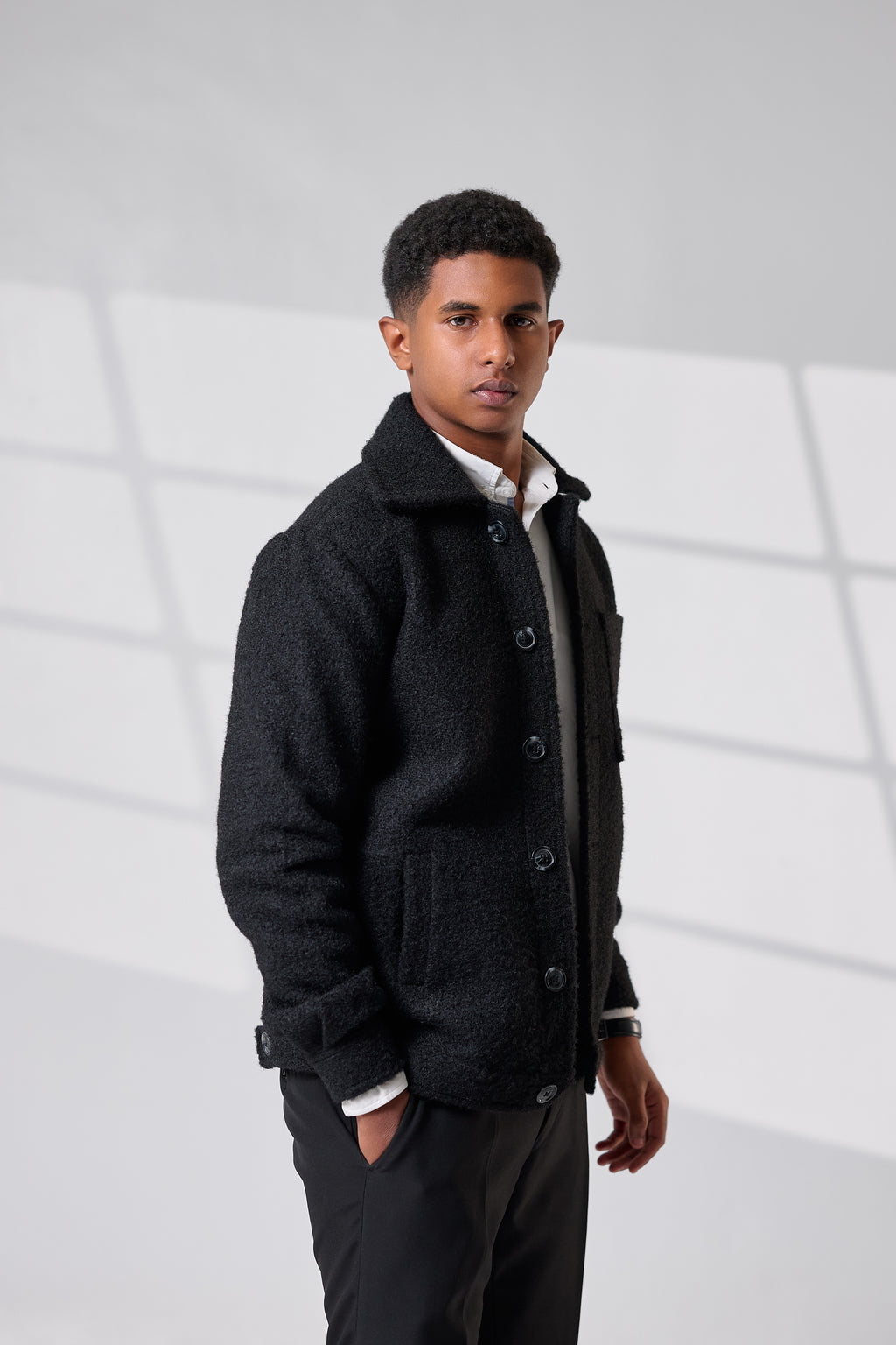 Black Crop Wool Jacket