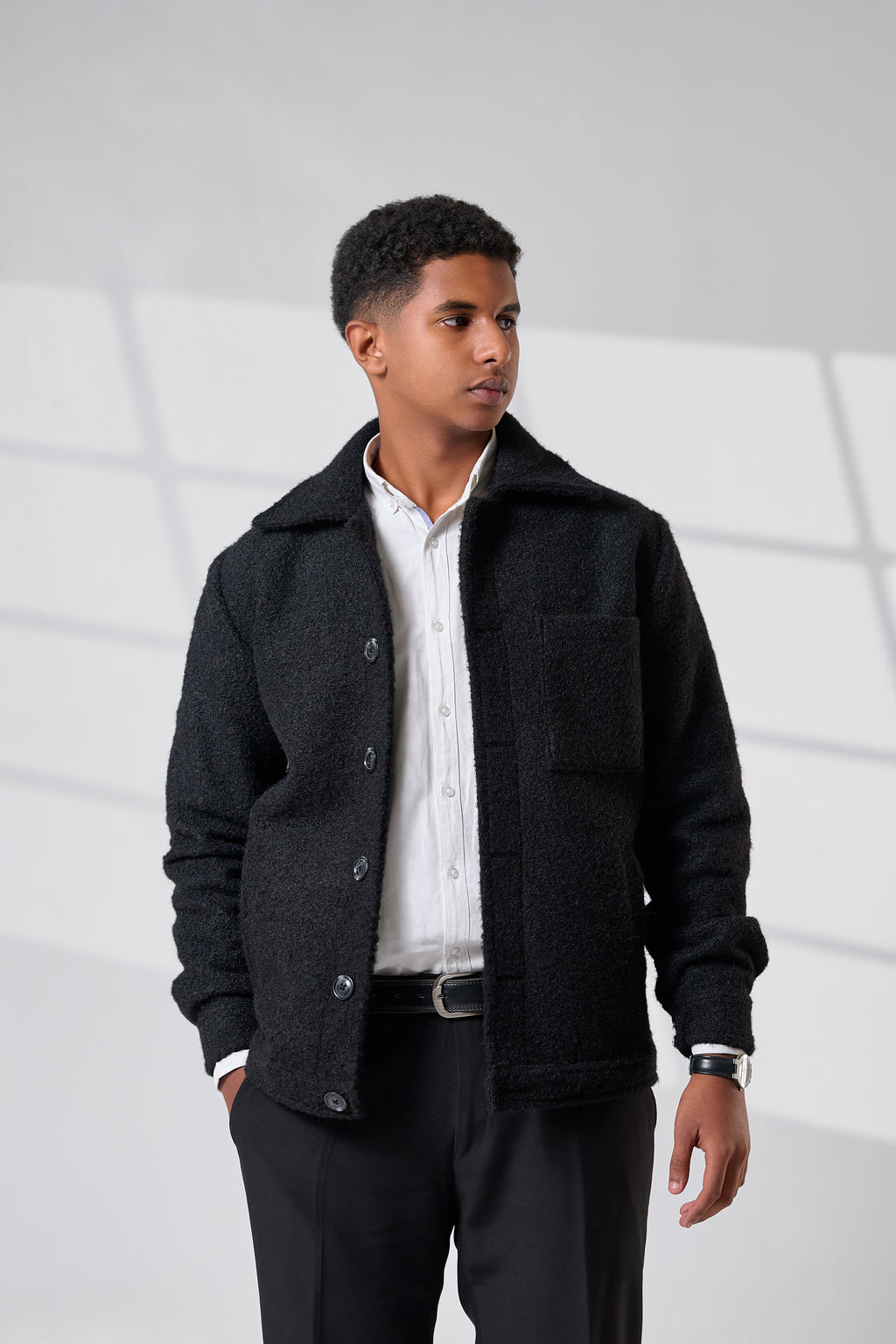 Black Crop Wool Jacket