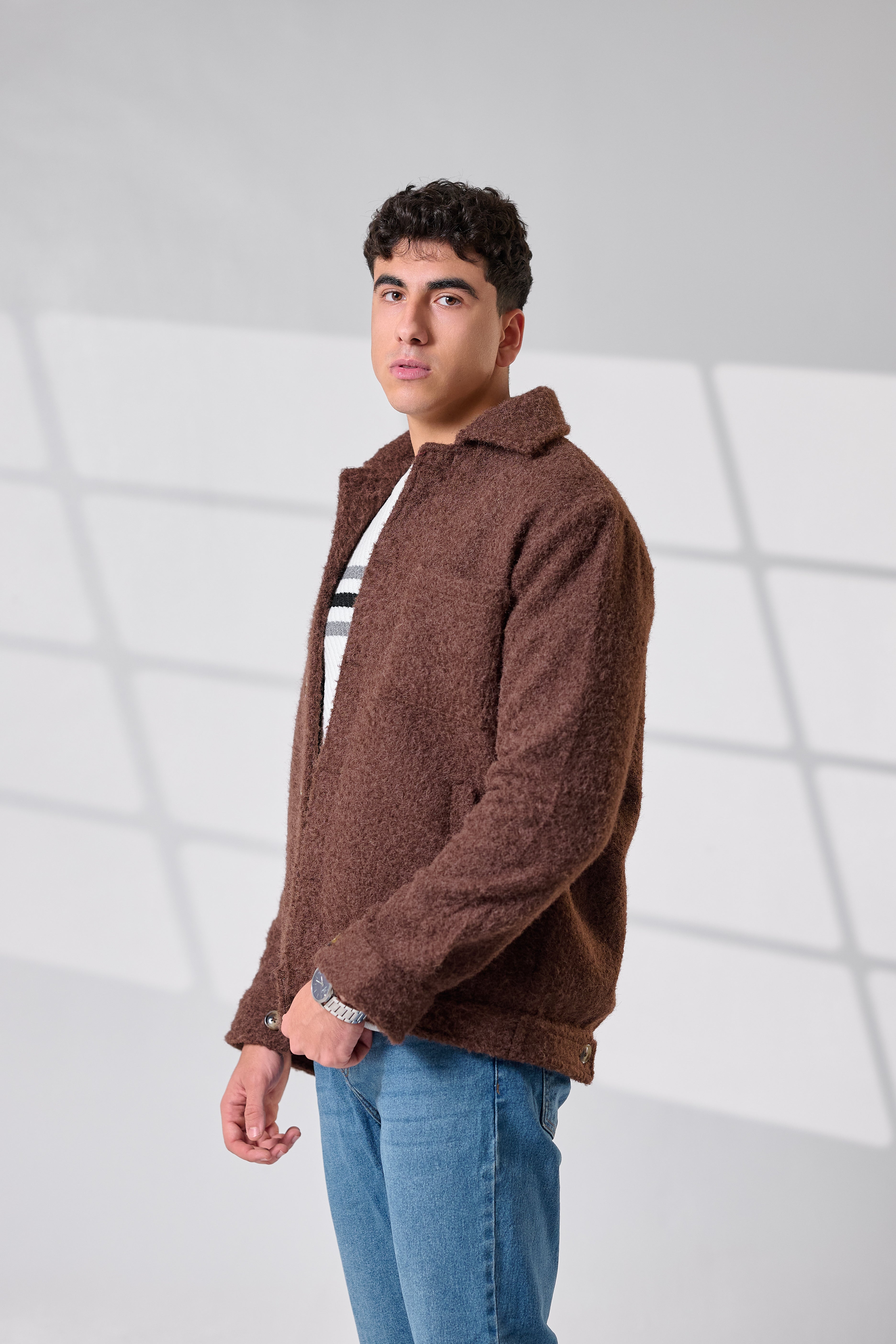 Brown Crop Wool Jacket