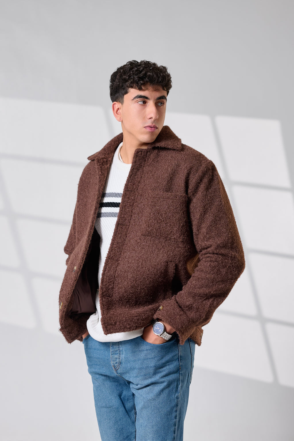 Brown Crop Wool Jacket