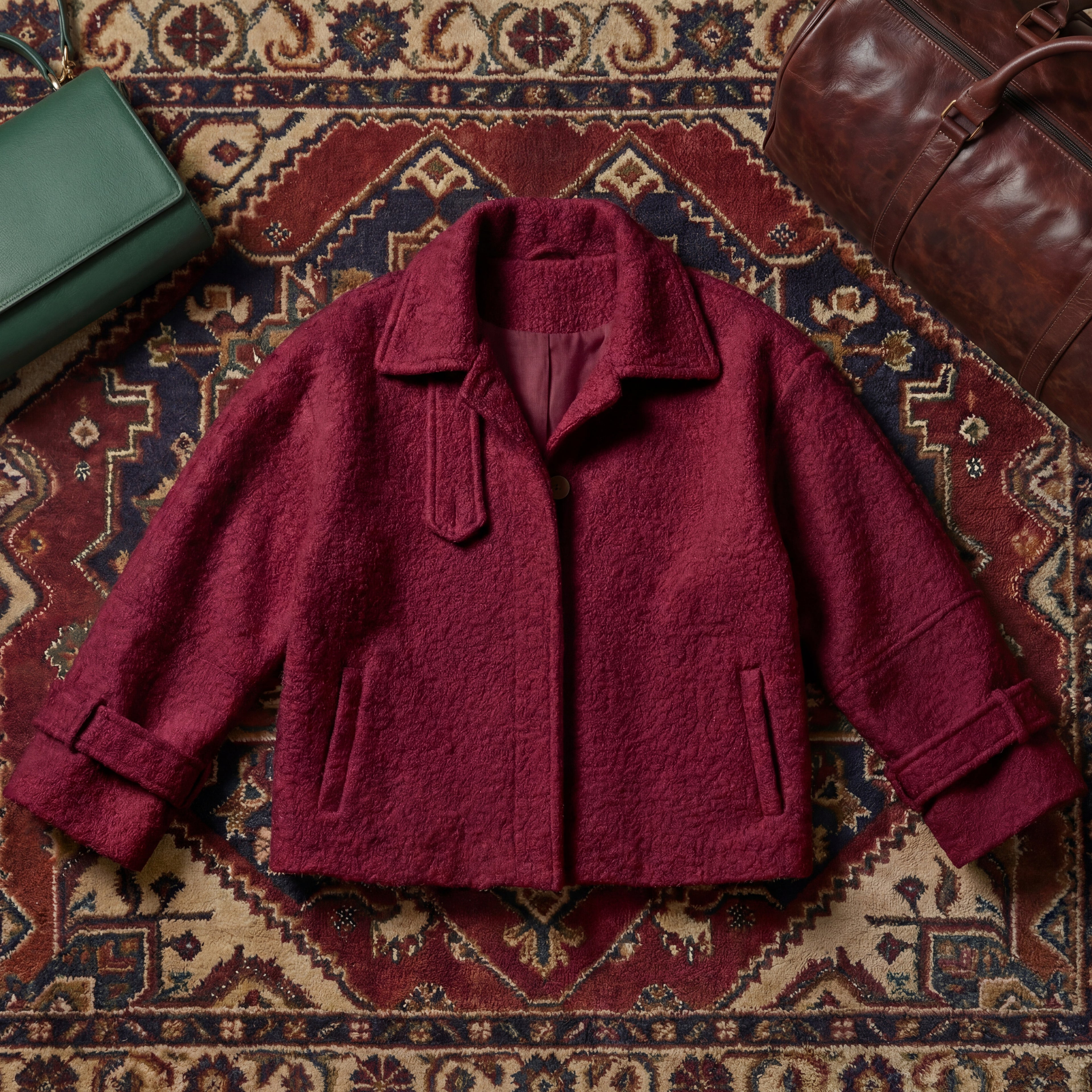 Burgundy Crop Wool Jacket
